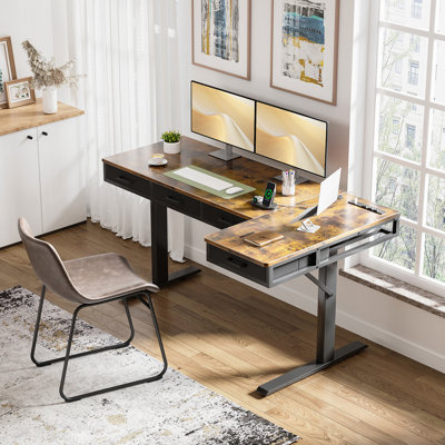 Electric Standing Desk With 4 Under-desk Drawers, Height-adjustable Desk With Built-in Power Outlets,standing Desk With Reversible Structure,home Office Desk With Hidden Desk-mounted Cable Management Tray