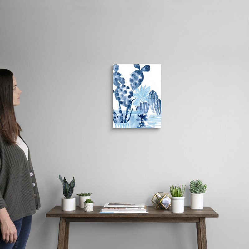 Indigo Succulent II - reproduction d'art sur toile, H 16 po x l 12 po x P 1,25 po, Toile tendue