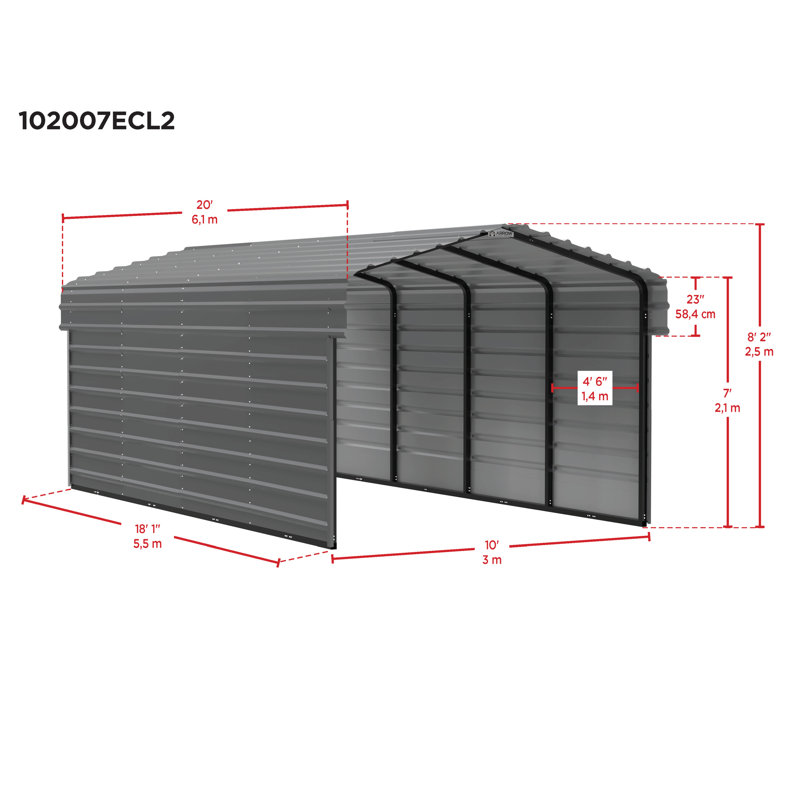10' x 20' Eggshell Steel Carport Kit with Enclosure