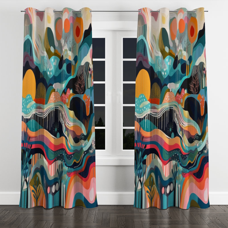 Blue Green Minimalism Explosion - Modern Grommet Curtain - Velvet Room Darkening - 1 panel, 52" W x 90" L, Silver Grommets