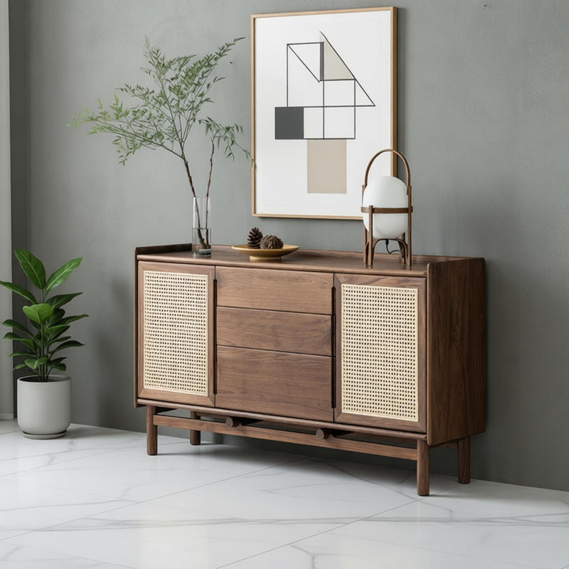 Retro solid wood storage sideboard, 33.46" H x 55.11" W x 16.53" D