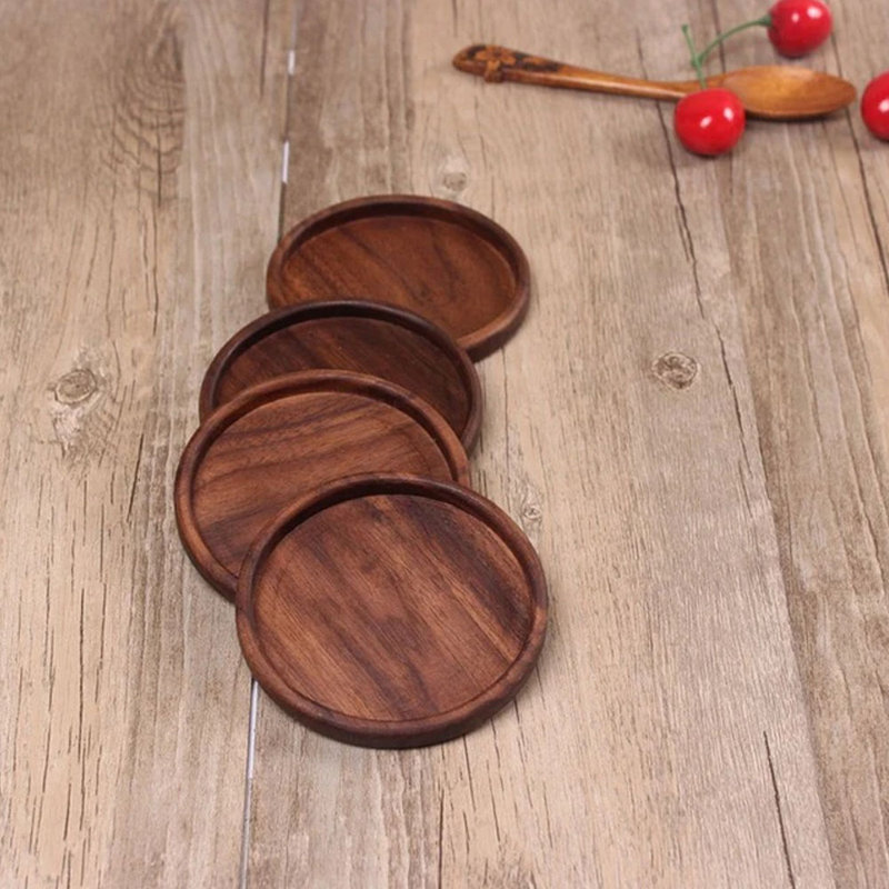 Ensemble de 4 sous-verres ronds en bois brun foncé
