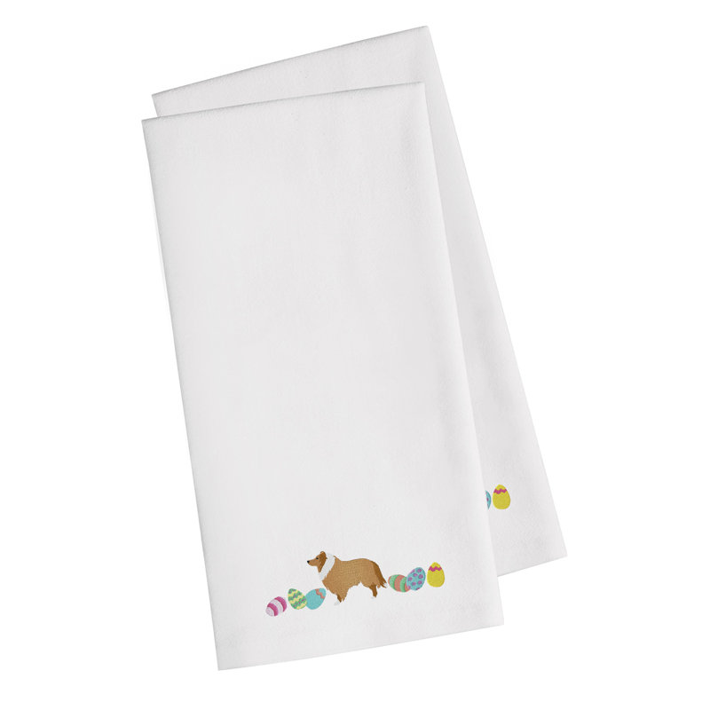 Cotton Embroidered Tea Towel Kitchen Towel, White, 28" H x 19" W x 0.1" D