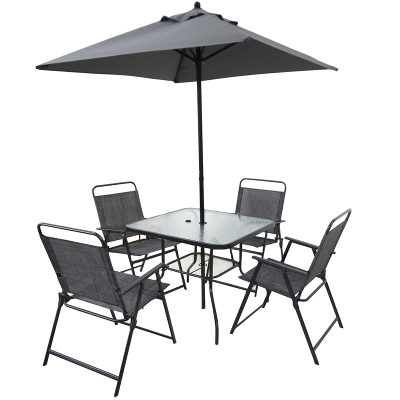 Ensemble de salle à manger d'extérieur pour 4 personnes, ensemble de table et chaises en métal avec parasol