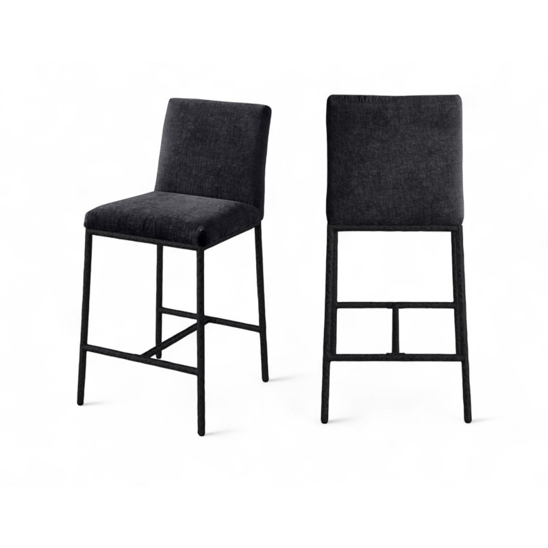 Tabouret de comptoir rembourré Reeves, Noir mat, Tissu chenille noir