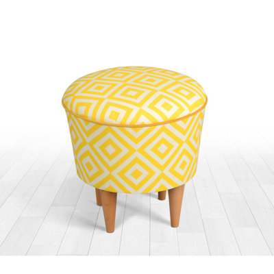 Stylish Yellow Pouffe with Wooden Legs, 16.5 x 16.5 x 16.5 inches | 100% Microfiber Upholstery, 35 DNS Orthopedic Sponge for Comfort | Perfect for Southwestern & Impressionist Decor, Versatile Seating & Footrest