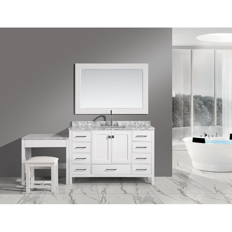 Ensemble de meuble-lavabo de salle de bain simple avec miroir 78 po Carrasquillo, blanc
