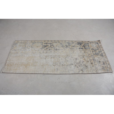 Vintage Wool Patchwork Rug, 27.6x67.7 Inch Beige Rug
