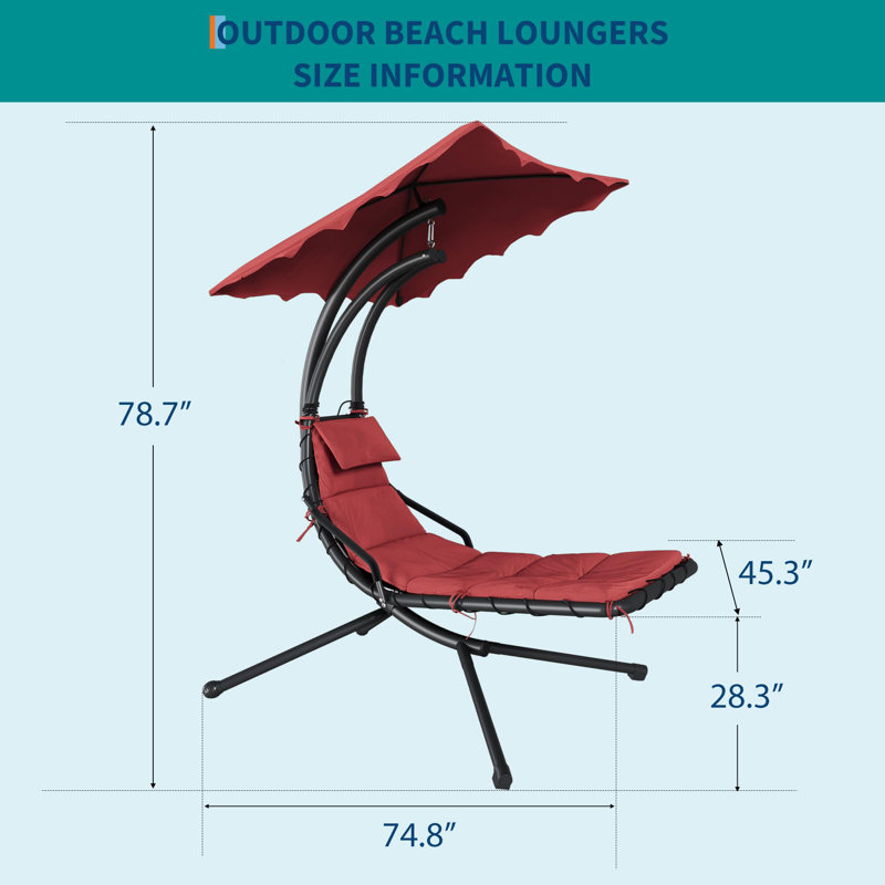 Relaxing Outdoor Hanging Chaise Lounge Swing Chair with Umbrella – Curved Steel Frame Hammock Lounger, Soft Cushion, Ideal for Patio, Garden, Poolside, Backyard, Porch, Dreamy Hammock