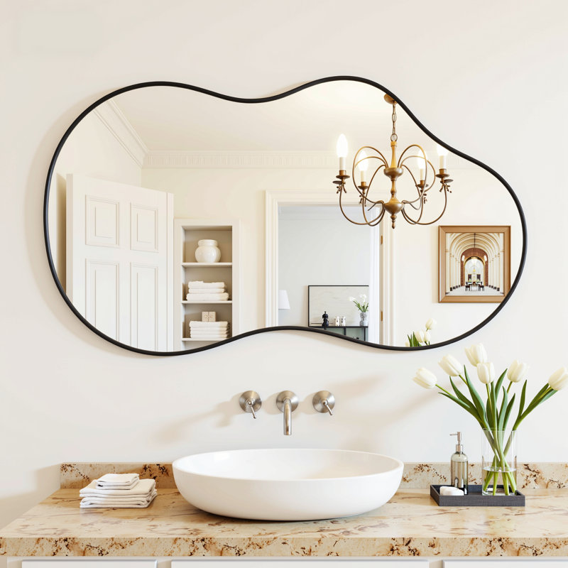 Asymmetrical Cloud Shaped Wall Mirror – Matte Black Frame, Easy Installation, 32" x 60"