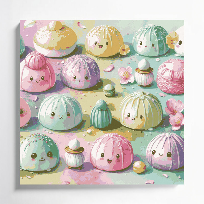 Desserts, art mural sur toile beige Mochi, H 32 po x l 32 po