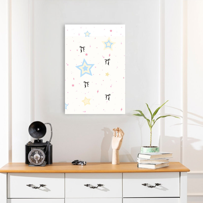 Pastel Stars And Bows Dreamy Playful Whimsical Landscape Nature Wall Art Print 1 Piece Wrapped Canvas Wall Art
