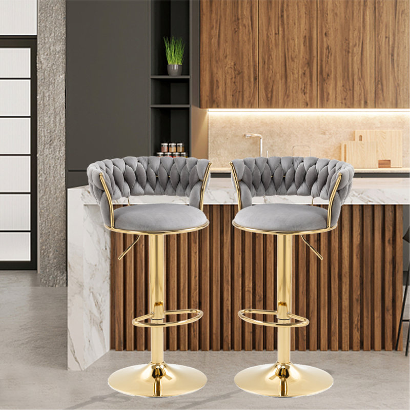 Madeehah Swivel Upholstered Adjustable Height Counter Stool with Metal Frame, Gray