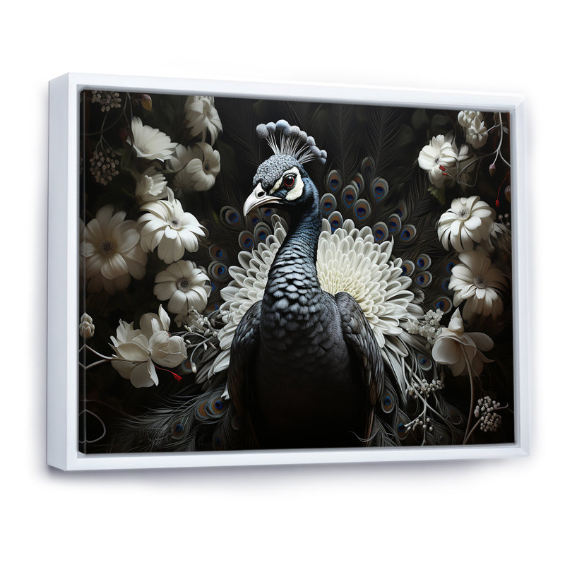 «Mystical Peacock Gaze» sur impression sur toile, Cadre flottant blanc, H 34 po x l 44 po x P 1,5 po