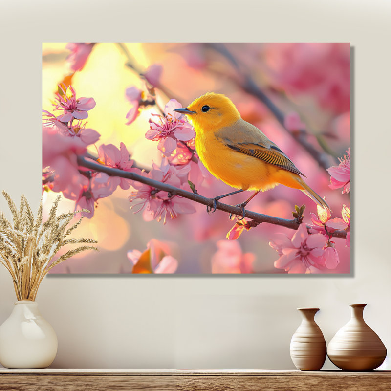 Songbird In Melody Spring Tree I - oiseau, décoration murale en métal, reproduction d'art moderne en métal, H 12 po x l 20 po