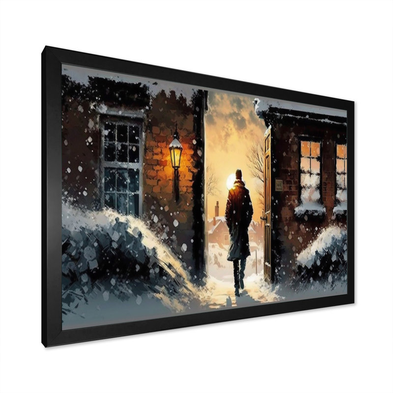 «Man Walking in Winter Scene», reproduction sur toile, Impression noire sur toile encadrée, L 20 po x H 12 po