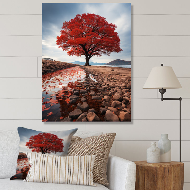 Reproduction d'art sur toile, arbres monochromes rouges et gris «Solitude I», Toile tendue, H 20 po x l 12 po x P 1 po