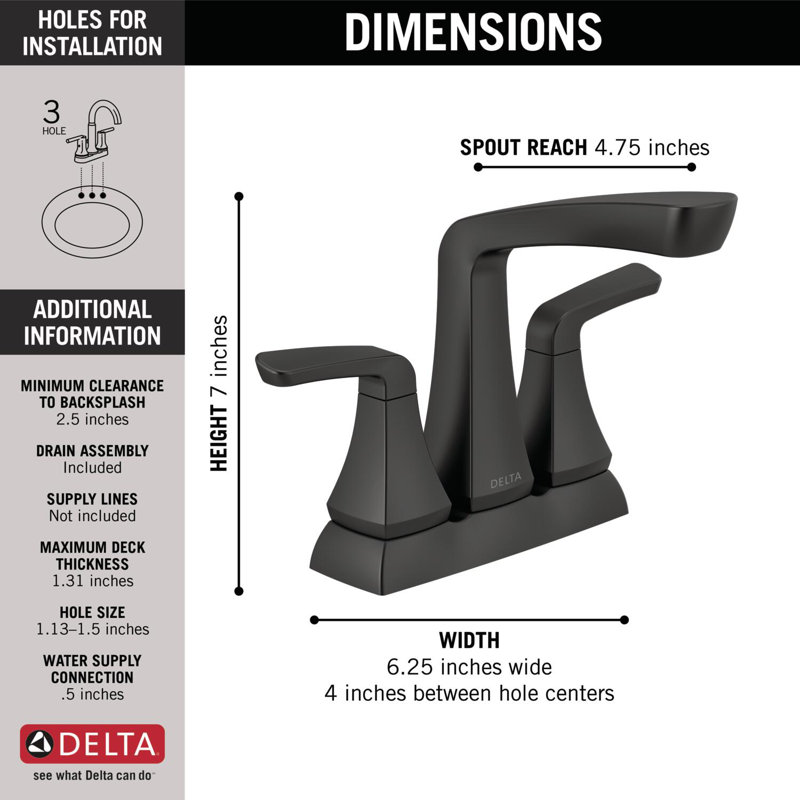 Robinet de salle de bain central avec drain Vesna, Noir mat