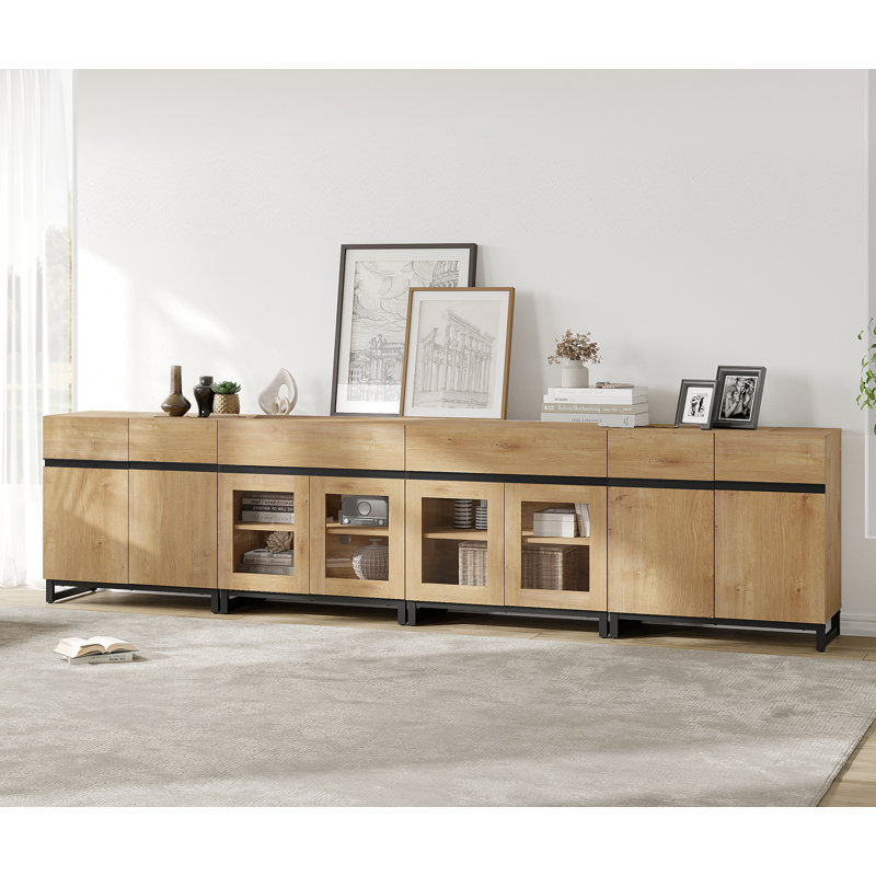 Commode 4 en 1 avec portes en verre et 2 tiroirs, commode moderne avec tablette réglable, organisateurs de placard et armoire de rangement pour la chambre à coucher