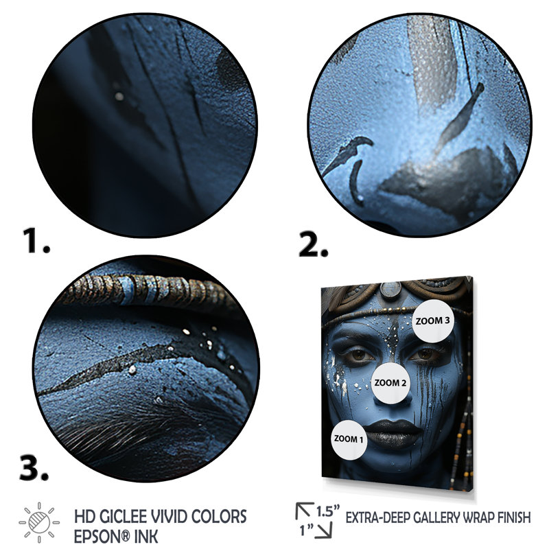 «Blue Mursi's Pride In Afrique Portrait I» - Art mural tribal africain, Toile tendue, H 32 po x l 16 po x P 1 po