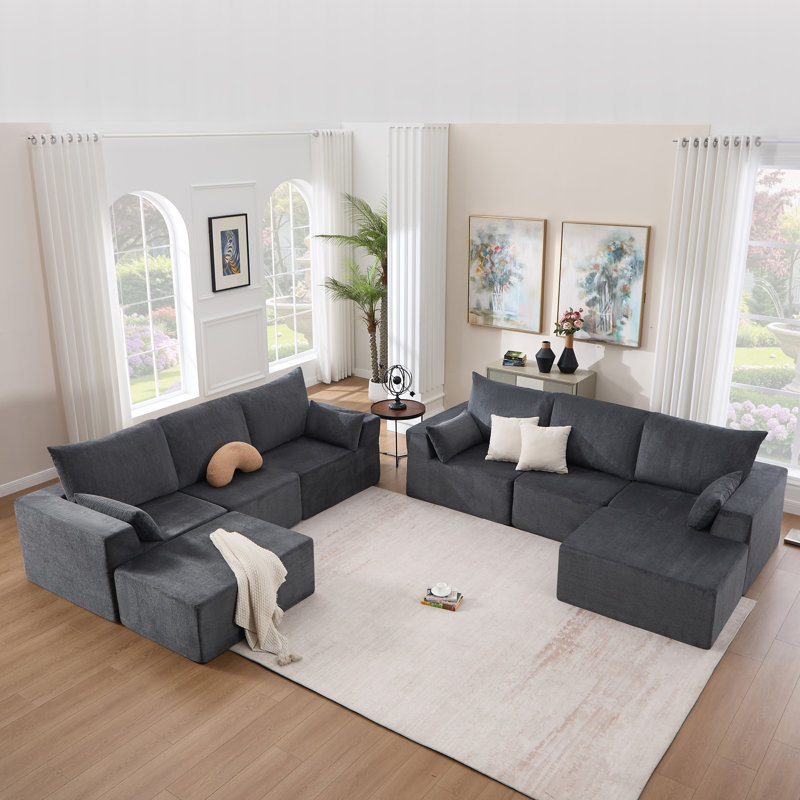 Canapé modulaire surdimensionné en tissu velours côtelé de 137 po Boneless, Gris chenille