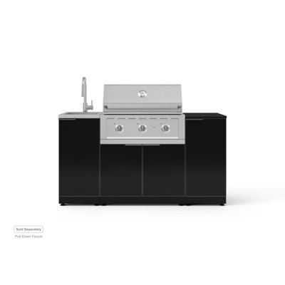 Ensemble d'armoires pour l'extérieur en aluminium gris ardoise 5 pièces avec évier, 1 porte, 1 gril, un barbecue au propane liquide 33 po et un comptoir noir Dekton 16 po