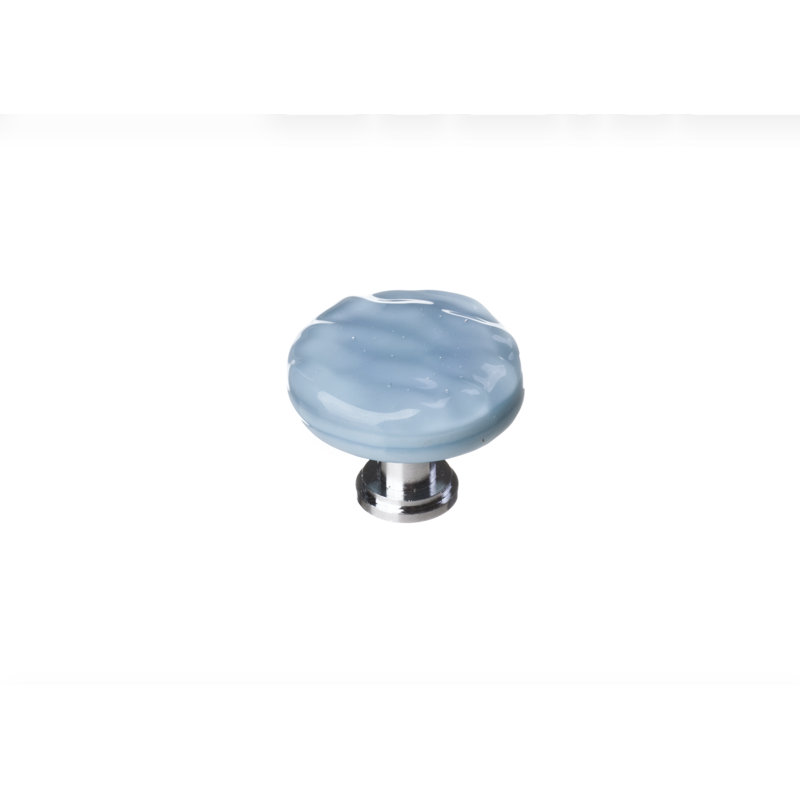 Glacier 1 1/4" Length Square Knob, Round, Polished Chrome, Powder Blue