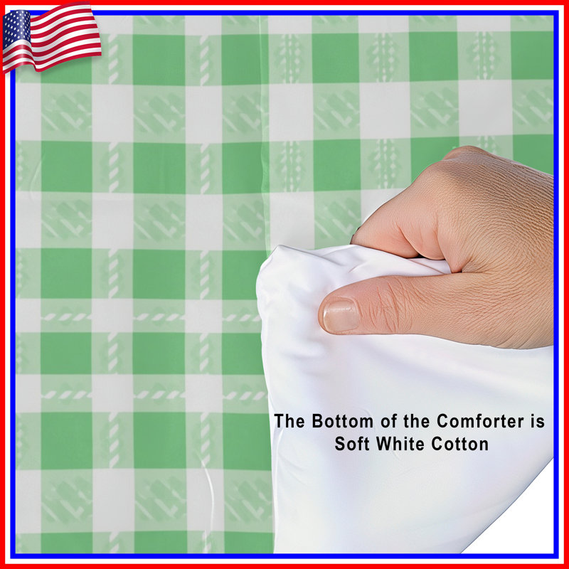 Green White Gingham Pattern Comforter, King