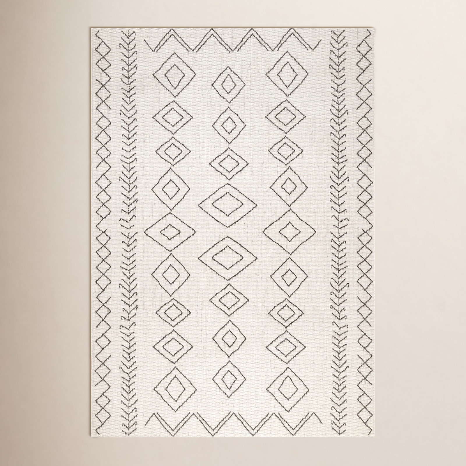 Union Rustic Ivory Dark Grey Outdoor Moroccan Rug, Rectangle 10' x 14'