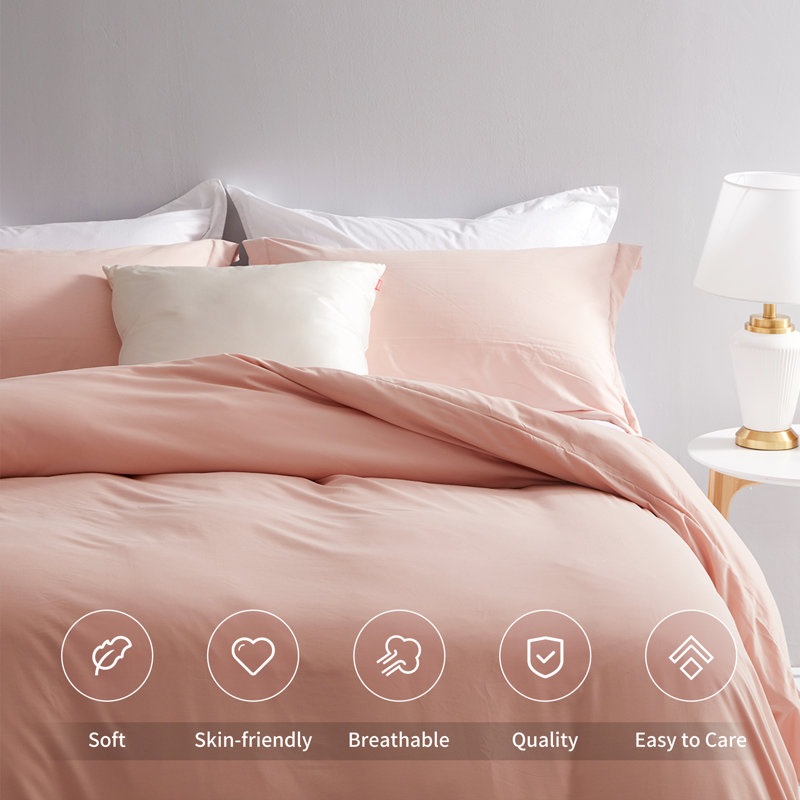 Ensemble de housse de couette en microfibre de qualité supérieure, 3 pièces, dont 1 housse d'édredon souple et 2 taies d'oreiller, fermeture à boutons résistante à la décoloration toutes saisons, rose