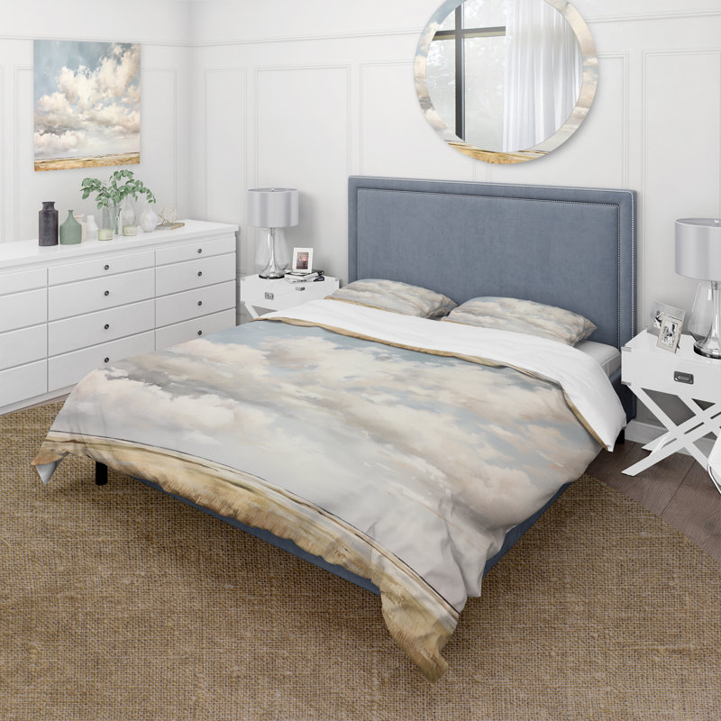 Ensemble de housse de couette paysages de nuages blancs - Microfibre polyester