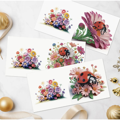 Syntego 6Pcs DIY Diamond Painting Greeting Card Kit Ladybug And Flower Birthday Cards Diamond Art Kit
