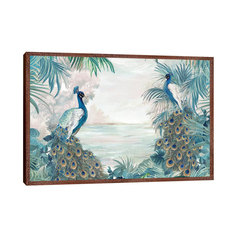 Indian Peafowls - Print on Canvas, 101.6 cm H x 66.04 cm W, Classic Brown Wood Framed