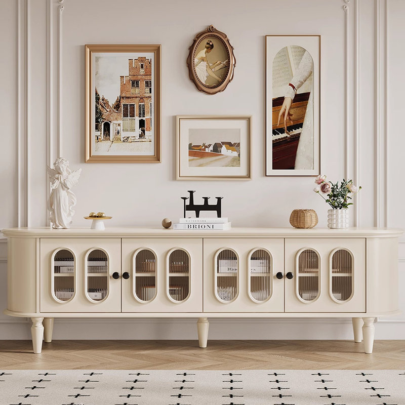 Meuble télé en bois massif blanc crème, L 78,74 po
