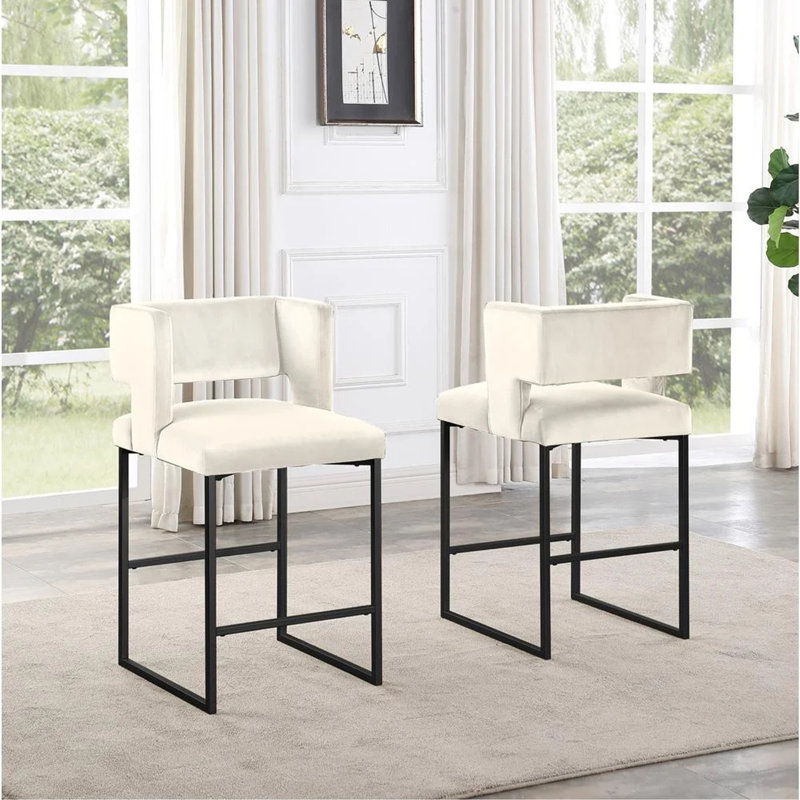 Ensemble de 2 tabourets de comptoir 27 po Modern, Black+Cream, Black+Cream, Black+Cream