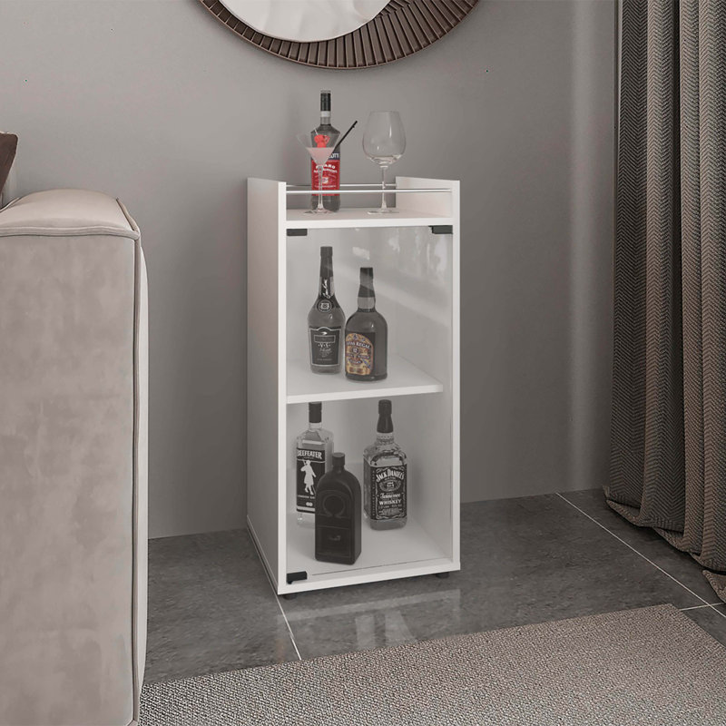Armoire Minibar à deux portes, tablette ouverte et conception compacte, rangement pour bar moderne, blanc, Blanc