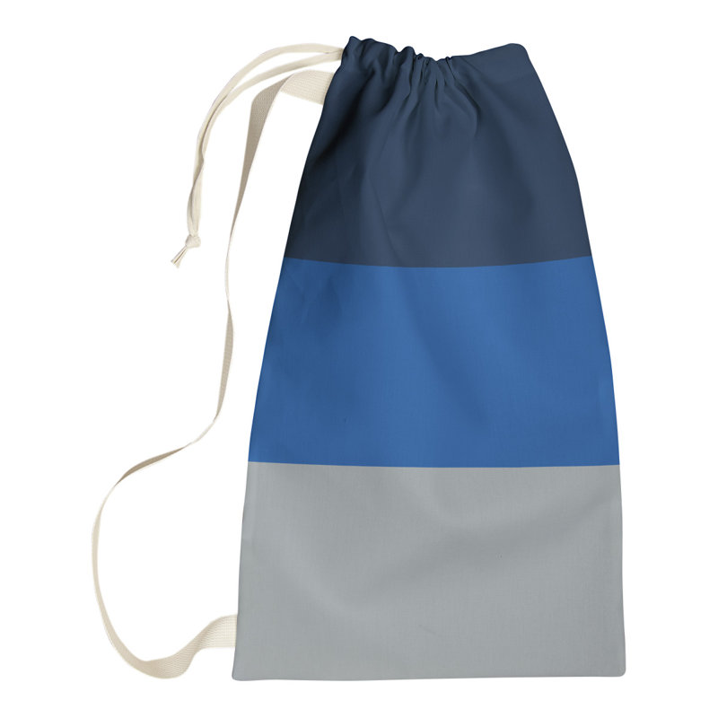Fabric Laundry Bag with Handles, 29" H x 18" W x 1.5" D, Navy Blue/Royal Blue/Gray
