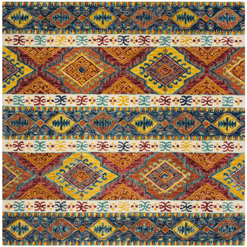 Tapis bleu marine en laine touffeté à la main Vahakn, Carré 5 pi