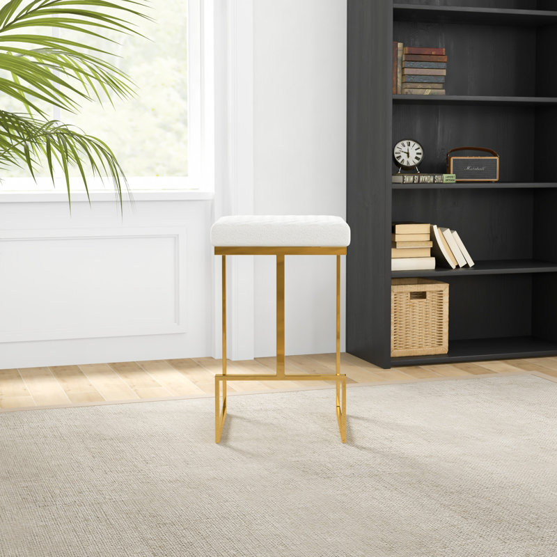 Tabouret de bar et de comptoir rembourré Eicholtz, Tabouret de comptoir (siège d'une hauteur de 25,5, Beige bouclé