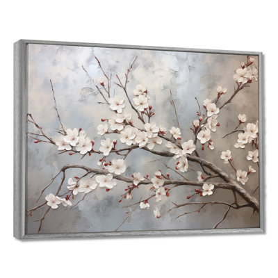 Minimalism Grey And Beige Cherry Blossom I - Cherry Blossom Wall Art