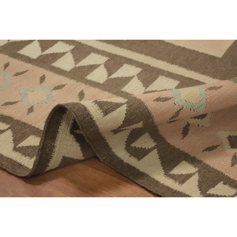 Tapis brun à motif géométrique tissé à plat 8 x 12
