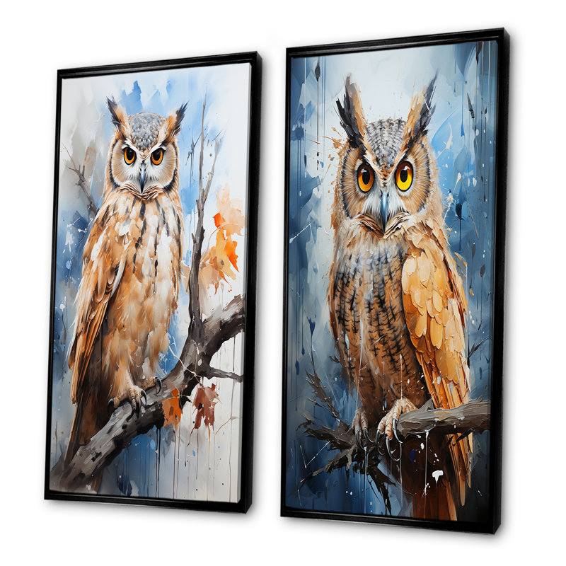 Chouette hibou, H 28 po x l 25 po, Cadre noir