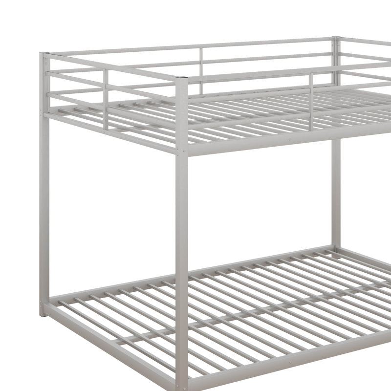 Low-Profile Metal Bunk Bed Equipped With An Access Ladder, Silver