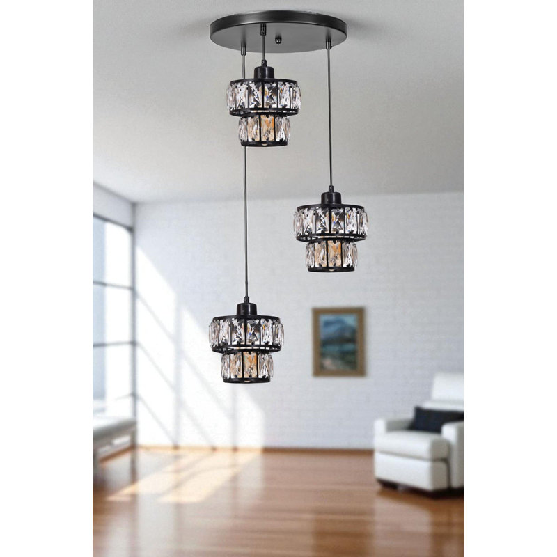 Lustre, Noir, 3 niveaux, Trois lumières