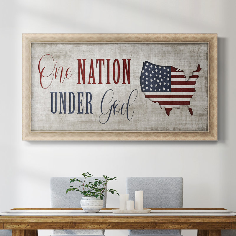 " One Nation under God " Print, 21" H x 37" W x 1.25" D, Gray Framed Canvas