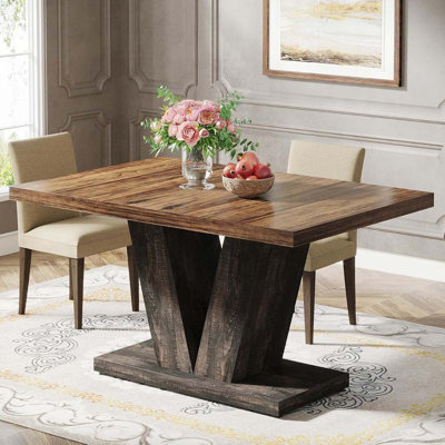 47-Inch Farmhouse Dining Table for 4-6, Durable Wooden Top with Heavy-Duty Pedestal Base, Ideal for Small Spaces and Modern Rustic Décor