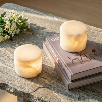 Rhea 2.4" Portable Mini LED Table Lamp Natural Alabaster Stone