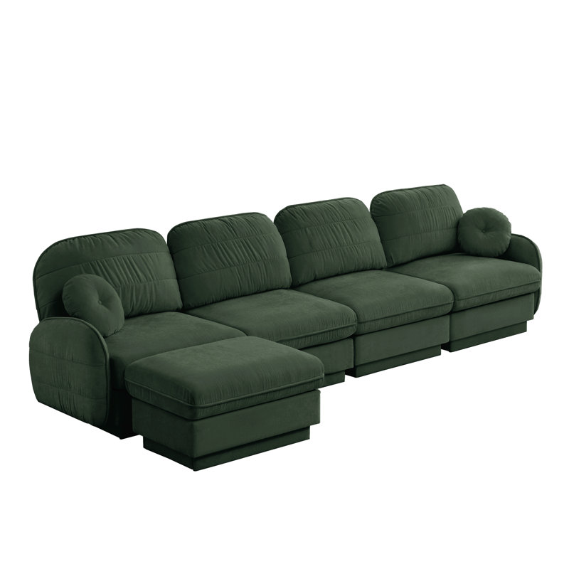 L-shaped sofa, deep-seated sofa with a removable ottoman, Green Chenille, 37.4" H x 137" W x 57.8" D