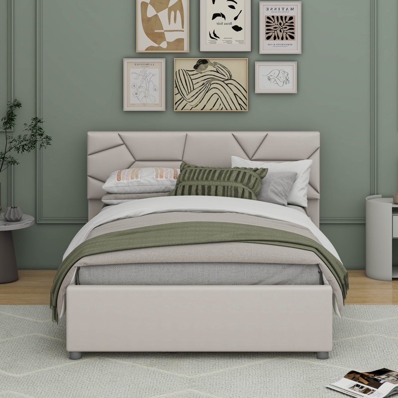 Embra Upholstered Platform Bed, Full, Beige