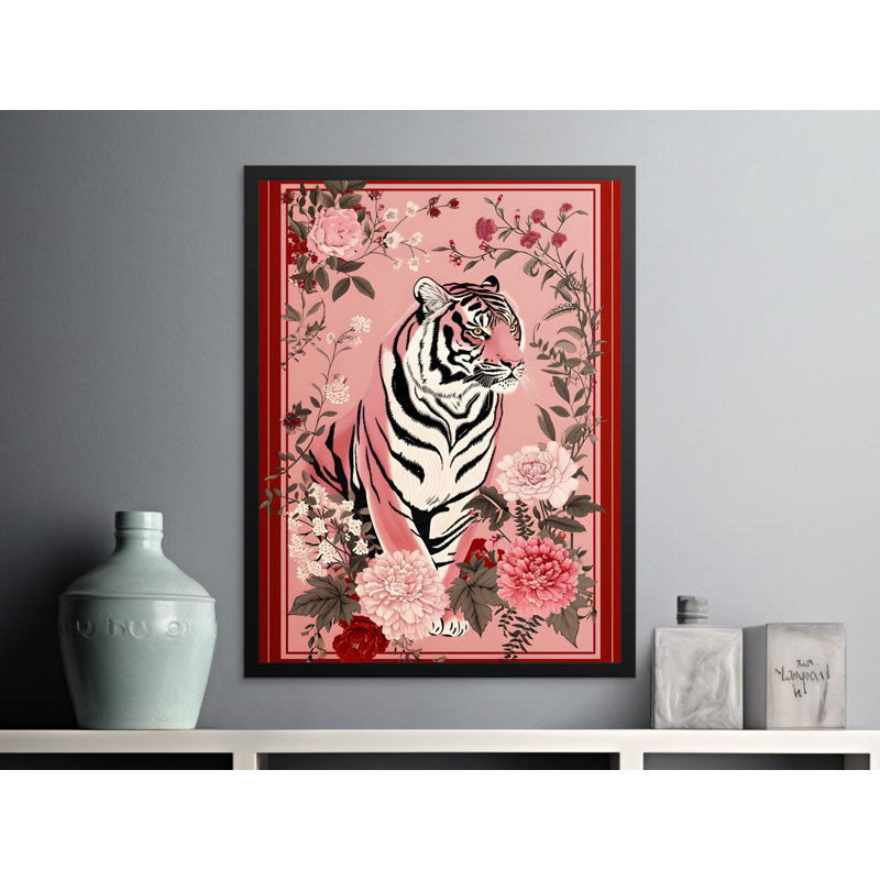 Tiger Wall Art, Floral Wall Art, Animal Print, Nature Inspired Art, Framed Wall Art, Multiple Sizes, Pink Wall Decor